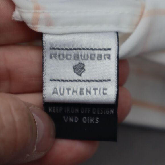 Rocawear Shirt Mens L White Orange Striped Large Spellout Short Sleeve Button Up - Picture 14 of 16